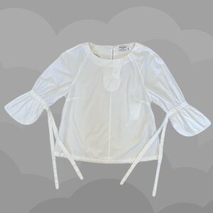 Frame - 100% Cotton White Ribbon Tie Cuff Bell Sleeve Blouse